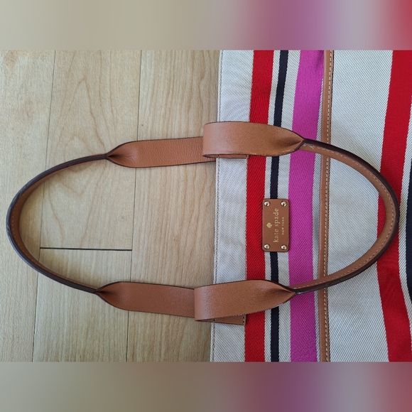 Kate Spade New York Oak Island Stripe tote bag 17 x 11 BEAUTIFUL PINK BAG - Picture 7 of 16